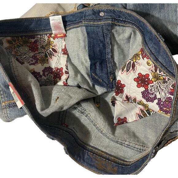 Apple Bottoms Y2K Women’s Size 18 Low Rise 4-Pocket Blue Denim Tribal Revival - Picture 7 of 11